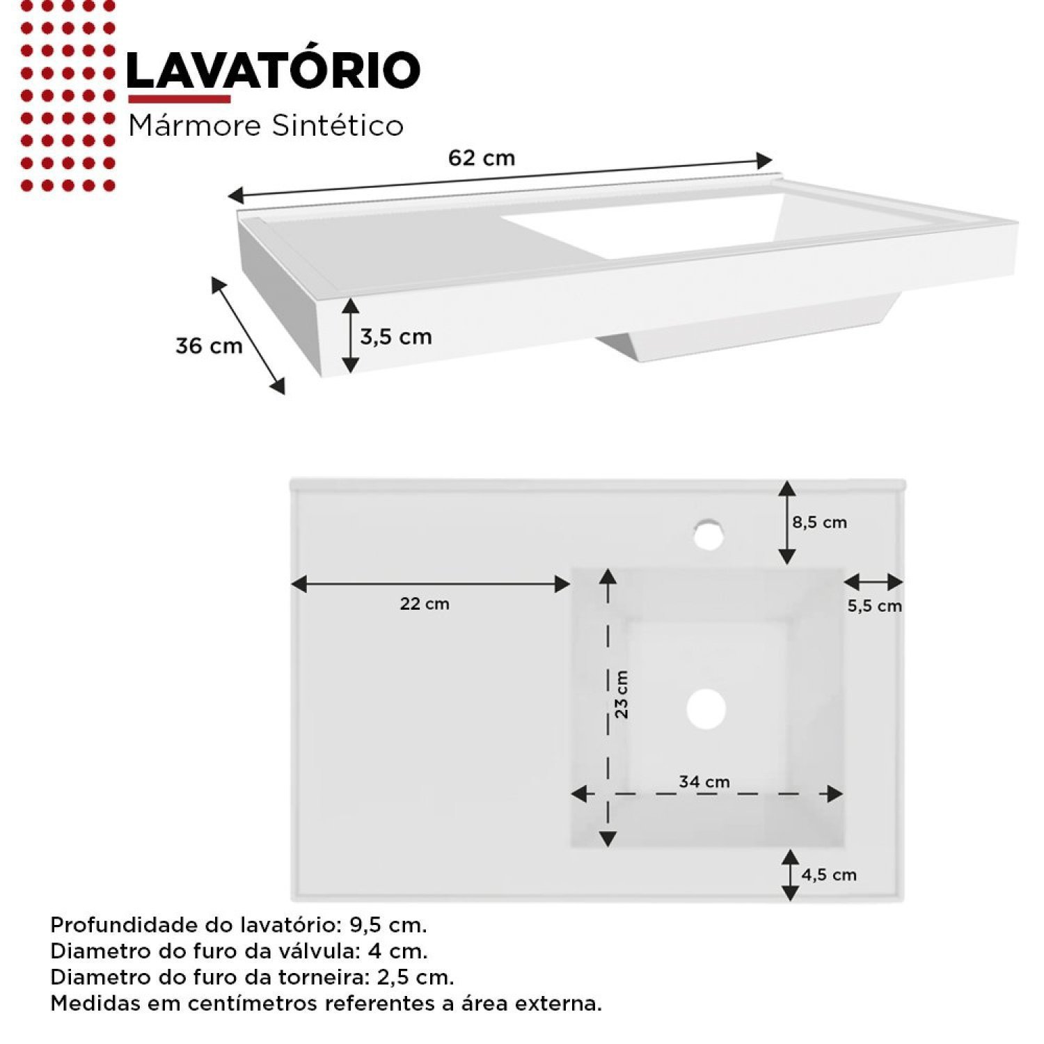 Gabinete para Banheiro com Cuba em Márimore Sintético 59,6cm Cozimax - 6