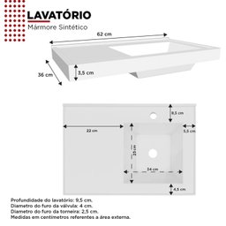 Gabinete para Banheiro com Cuba em Márimore Sintético 59,6cm  - 6