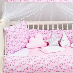 Kit Berço Est. Céu e Lua Menina Rosa 13 Pçs - 100% Algodão - 3