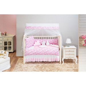 Kit Berço Est. Céu e Lua Menina Rosa 13 Pçs - 100% Algodão