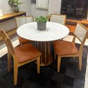 Ver imagem 1 de Mesa de Jantar Redonda 105cm com 4 Cadeiras Dalla Costa Mdf Cor:off White com Freijó e Cesare