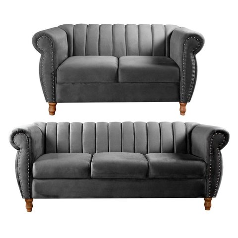 Conjunto Realeza 2 e 3 Lugares Cor:Veludo Cinza 220