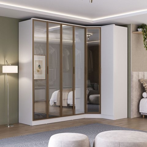 Roupeiro Modulado Ravi Mdf 6 Portas Reflecta 243,5x232,2cm Branco 1110