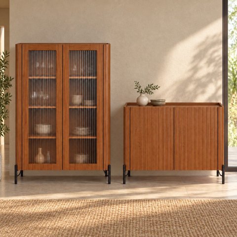 Kit Cristaleira com Buffet Bend Frisado Principal Incolar Cedro Metal Preto