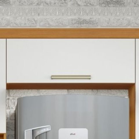 Armário de Cozinha Aéreo 80cm 1 Porta Basculante Burguesa Premuim 100% MDF Branco/Freijó