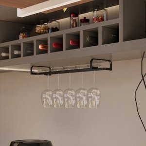 Porta Taças de Pendurar Taça Vinho Drinks 80cm Suporte Teto Gourmet em Aço Cozinha Adega Bar Preto
