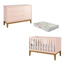 Ver imagem 1 de Berço Americano e Cômoda New Classic Rosa com Pés Madeira e Colchão Gazin - Reller