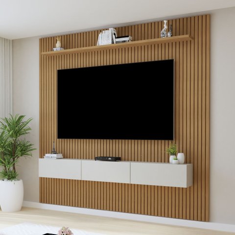 Painel para TV até 75 Polegadas MDF 224CMX218CM Frisado Curitiba Marrom