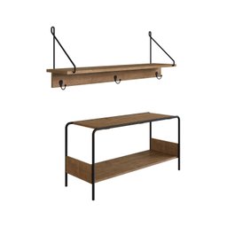 Conjunto Prateleira Decorativa com Sapateira banco Industrial  - 2