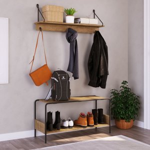 Conjunto Prateleira Decorativa com Sapateira banco Industrial 
