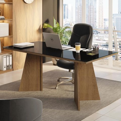 Mesa para Escritório Diretor Presidente 180cm Tampo de Vidro 5388 Madesa