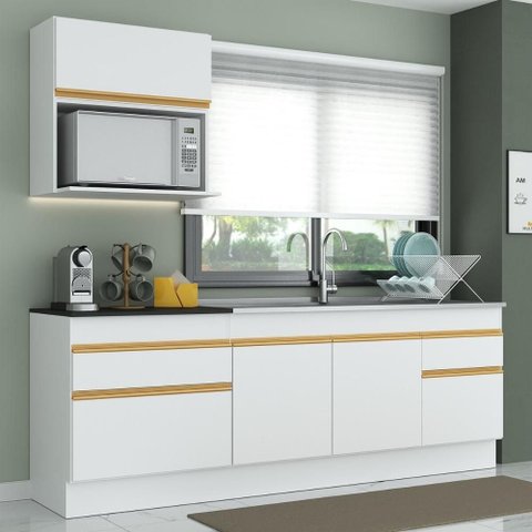 Cozinha Compacta Armário Balcão e Rodapé FL2110 Veneza Multi Branco/Dourado