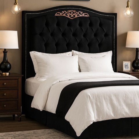 Cabeceira Kate para Cama de Casal 1,40 Veludo Preto Bz Home Decor