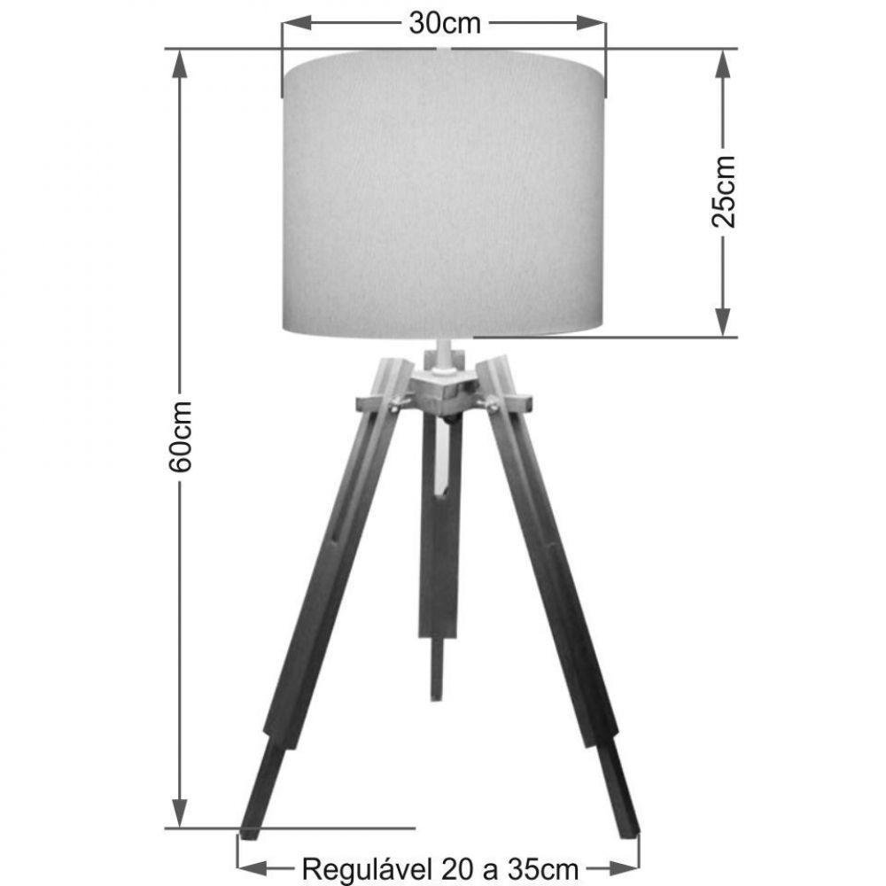 Abajur Tripé Base Madeira Md-2024 30x25cm Bivolt Branco - 2