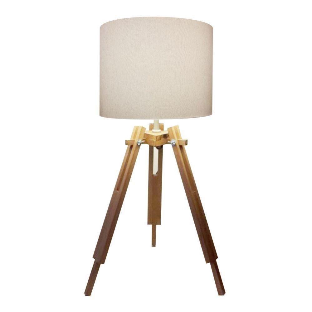 Abajur Tripé Base Madeira Md-2024 30x25cm Bivolt Branco - 1