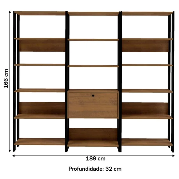 Conjunto 3 Estantes Hiley 1 Porta Basculante Diversas Prateleiras Pinho/preto Spazio Móveis - 4
