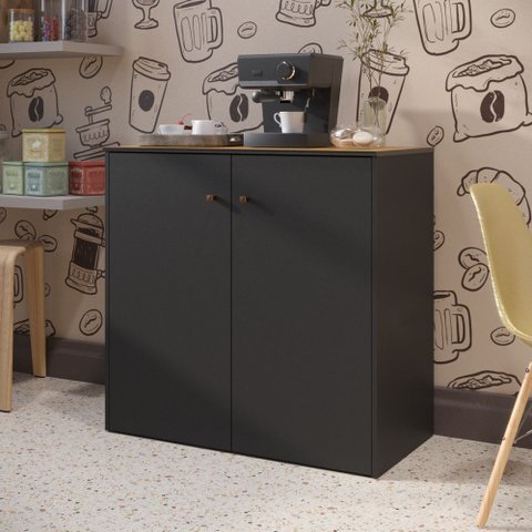 Balcão Multiuso para Forno e Microondas Armário Organizador Smart - Preto e Cedro