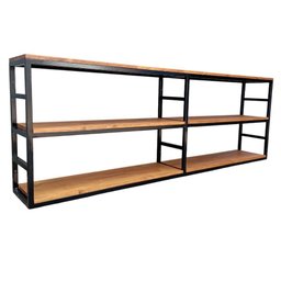 Prateleira de Parede para Livros - Modelo Industrial - Ferro Preto e Madeira Maciça - 2