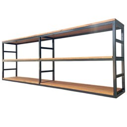 Prateleira de Parede para Livros - Modelo Industrial - Ferro Preto e Madeira Maciça - 3