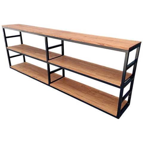 Prateleira de Parede para Livros - Modelo Industrial - Ferro Preto e Madeira Maciça