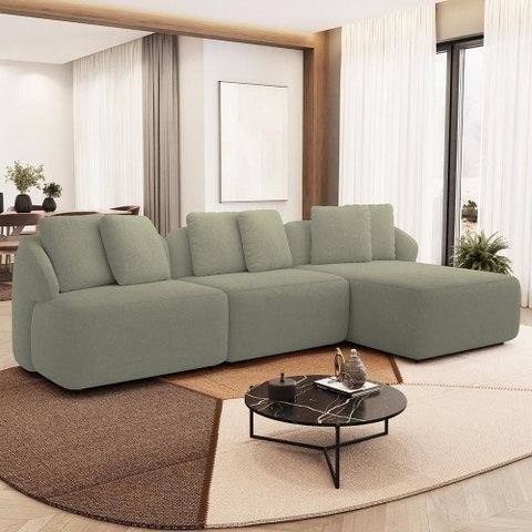 Sofá 4 Lugares com Chaise Direito Sala Living 288cm Arlo F04 Bouclê Oliva - Lyam Decor