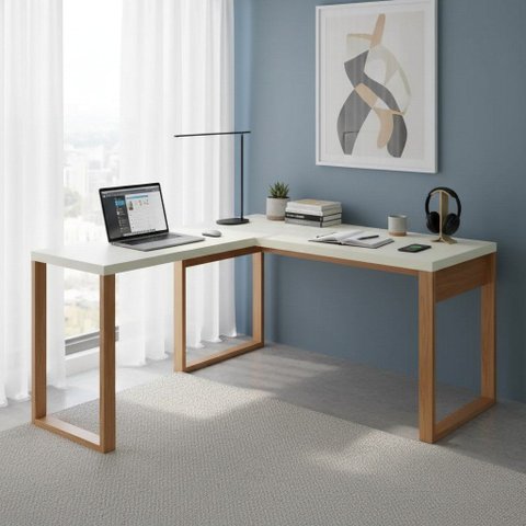 Mesa em "L" para Escritório 160x135cm Estilo Industrial Móvel na Caixa