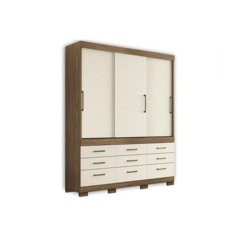Guarda Roupa Casal 3 Portas de Correr e 9 Gavetas C- Pés Click 3.9 Jatobá-areia - Santos Andirá
