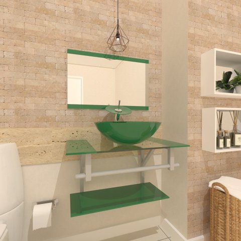 Gabinete de Vidro 70cm Ac Cuba Redonda Verde