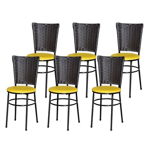 6 Cadeiras para Mesa Preta Hawai Marrom:amarelo
