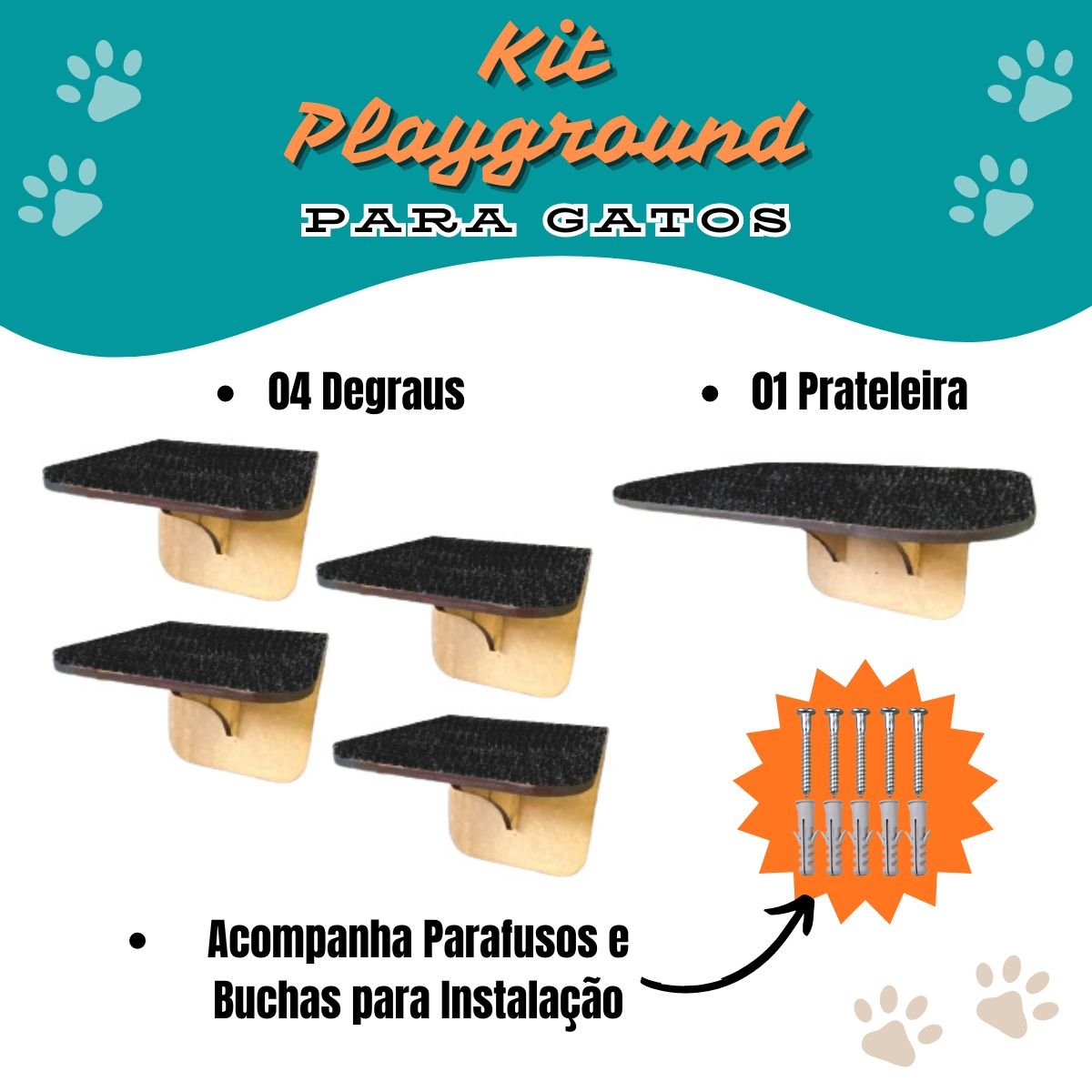 Kit com Prateleira e 04 Degraus Pet Gatos Escada Playground - 2