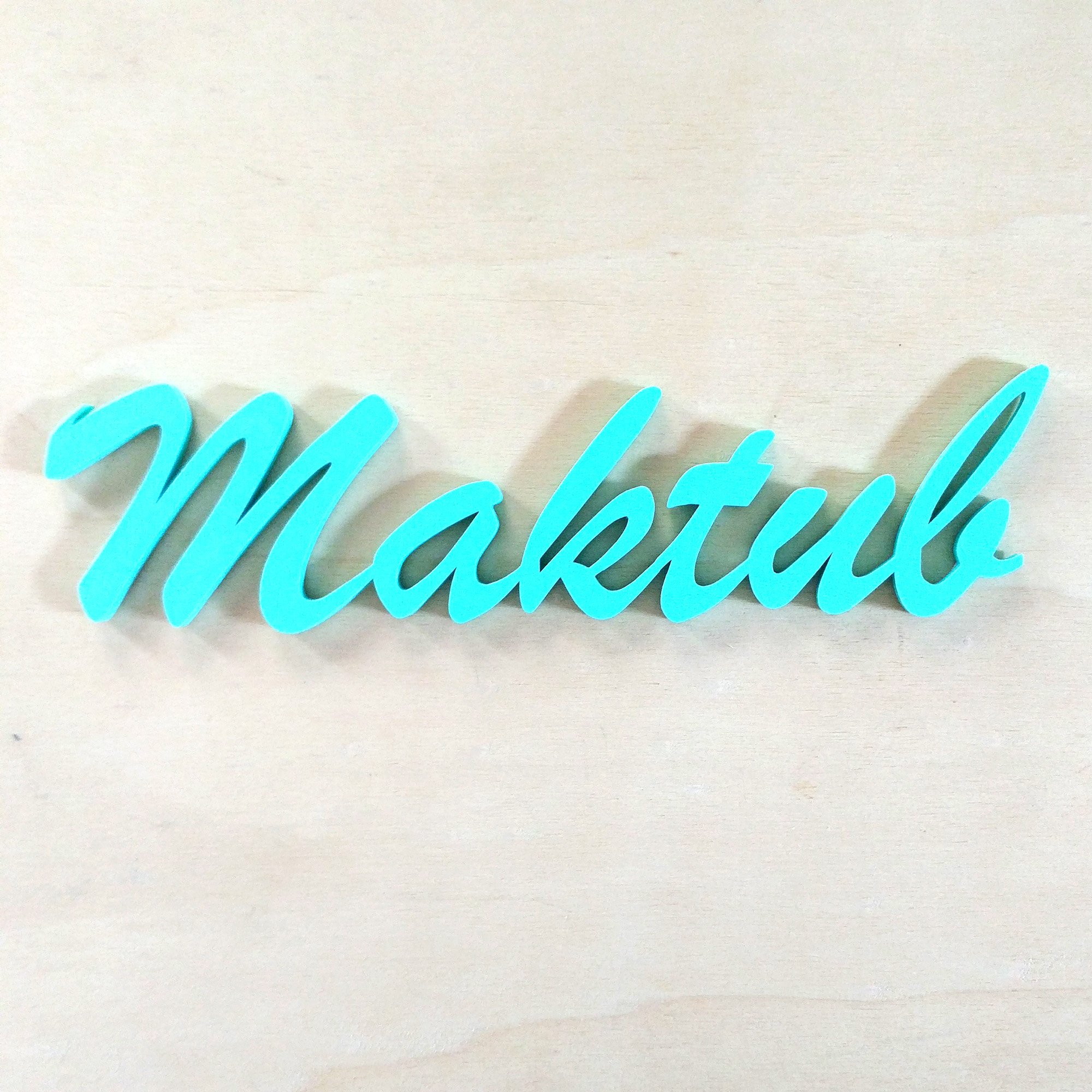 Adorno De Parede "Maktub" - Já Estava Escrito - Lettering, 3D, quadrinho - Toque 3D:Azul Tiffany - 1