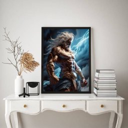 Quadro Decorativo Zeus- Deus Grego do Céu 45x34cm - com Vidro:madeira Preta - 1
