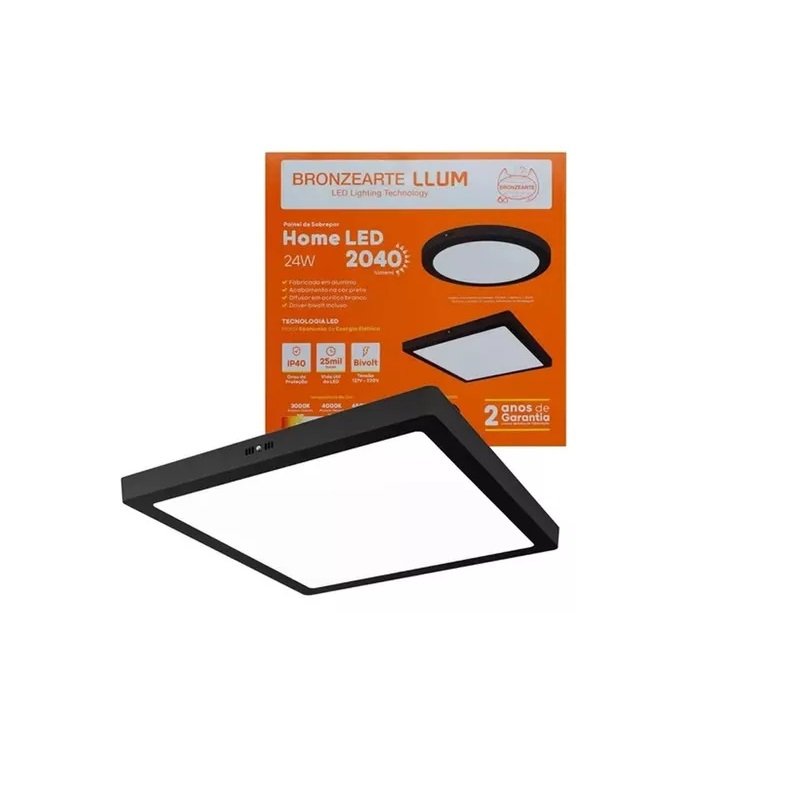 Luminaria Led Sobrepor Quadrado Preto 24w 6500k Bronzearte Llum 55 Home Led - 1