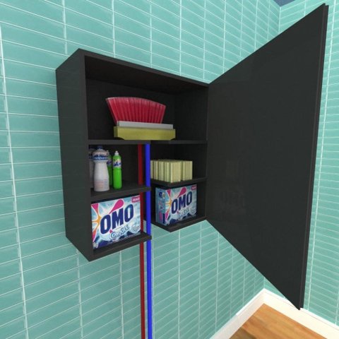 Prateleira Armario Suspenso Lavanderia Multiuso Estante Parede Nicho Preto Cozinha