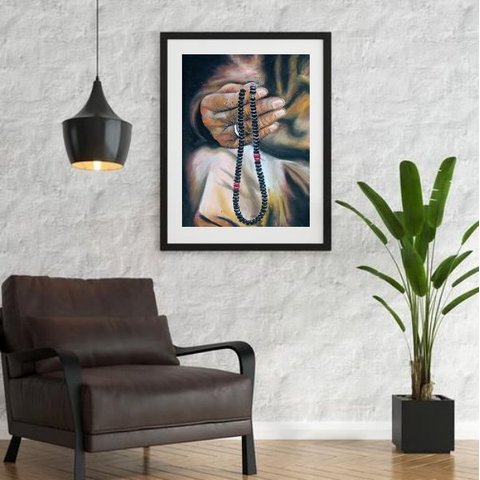 Quadro Artístico Colar Guia Umbanda - 60x48cm:madeira Preta