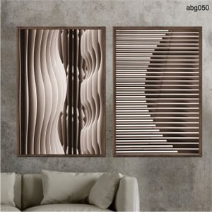 Kit 2 Quadros Decorativos - Abstrato Moderno Linhas e Ondas Abg050 - Vidro 60x80cm
