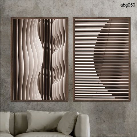 Kit 2 Quadros Decorativos - Abstrato Moderno Linhas e Ondas Abg050 - Vidro 60x80cm