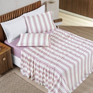 Jogo Lençol Casal 4 Peças 100% Algodão Malha Penteada Marin:Rosê