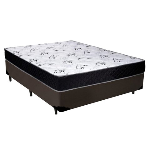 Cama Box Casal + Colchão Espuma D33 com EPS Acolchões Sintético 70x138x188:Marrom