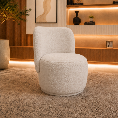 Poltrona Decorativa Bia Orgânica Boucle Recepção Sala Estar Quarto