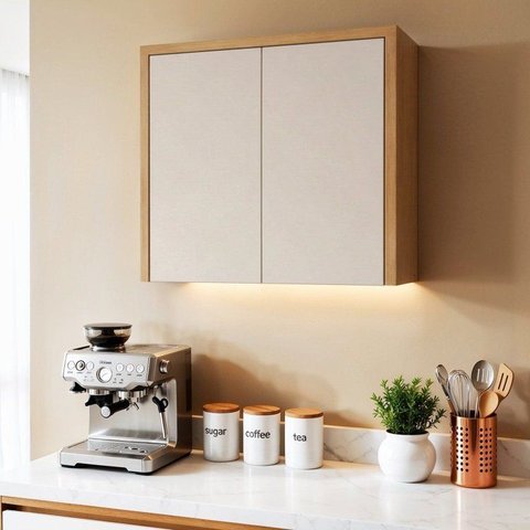 Armário Aéreo para Cozinha 80cm 2 Portas MDF Nobre Bege/Cinamomo/Off White