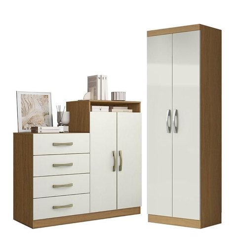 Cômoda Sapateira Londres 2004142 e Armário Multiuso New 2000192 Atacama Off White - Aramóveis