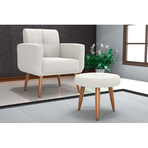 Kit Poltrona Decorativa Havana + Puff Boucle Bege F-492