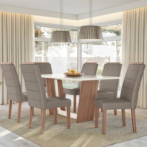 CONJUNTO SALA DE JANTAR SUÍÇA 1,56 X 0,84 COM 6 CADEIRAS AMÊNDOA 01A
