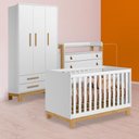 Ver imagem 1 de Conjunto Berço Mini Cama Slim, Cômoda C/nicho e Guarda Roupa Slim Branco