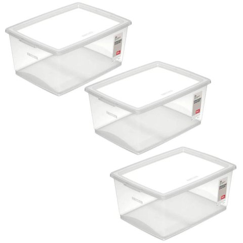 3 Caixas Plásticas Cesto Organizador com Tampa 30l Brinquedo