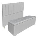 Ver imagem 1 de Kit Cabeceira e Calçadeira Recamier Baú Queen 1,60m Holanda Linho - Pallazio Cor:Cinza