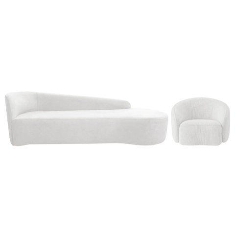Kit Divã Recamier Orgânico França 220cm Lado Direito e Poltrona Amore Bouclé