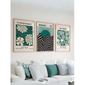 Kit 3 Quadros Decorativos Bauhaus Matisse Flowers