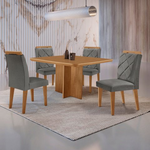 Mesa de Jantar Olímpia 90cm Mdf Canto Copo e com 4 Cadeiras Melissa